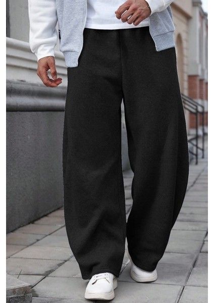 Büyük Beden Baggy Bol Tarz Lastikli&düz Paça Eşofman Altı Erkek / Kadın Gri-Siyah-Füme Şardonlu fiyatları