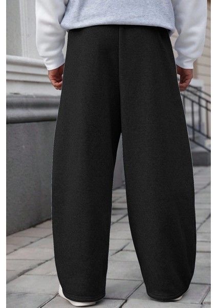 Büyük Beden Baggy Bol Tarz Lastikli&düz Paça Eşofman Altı Erkek / Kadın Gri-Siyah-Füme Şardonlu fırsatları