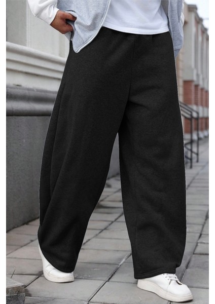 Büyük Beden Baggy Bol Tarz Lastikli&düz Paça Eşofman Altı Erkek / Kadın Gri-Siyah-Füme Şardonlu indirimleri