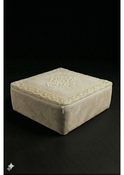 Nergis Kadife Dantelli Güpürlü Orta Boy Hurç (40X40X20 Cm) Çeyizlik Nişan Düğün Gelin Bohçası