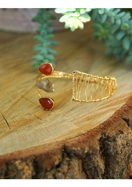 Doğal Taş Kedi Gözü ve Sitrin Ayarlanabilir Hasır Bileklik