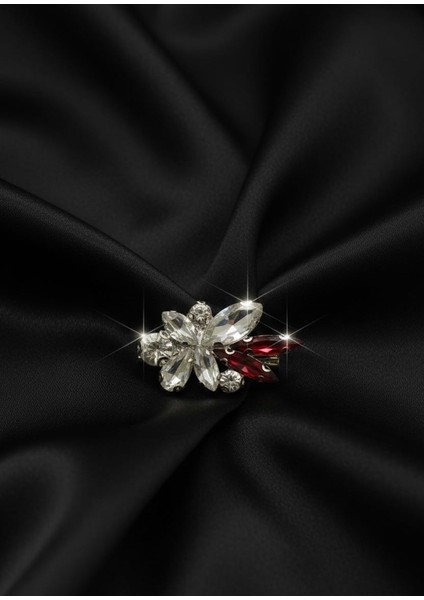 Modern Pırlanta Detaylı Bordo Broş