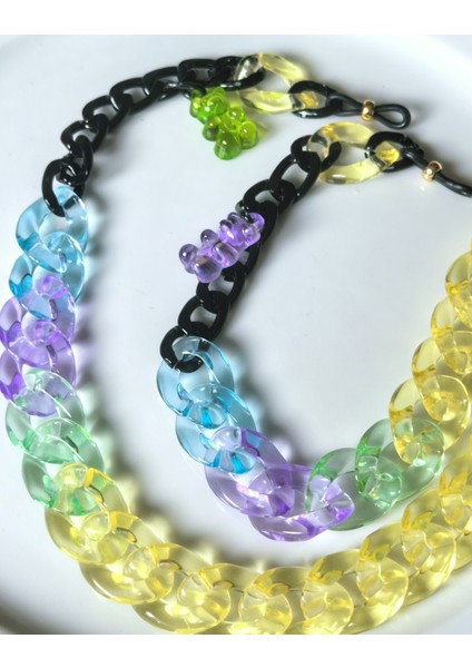 Gözlük Zinciri – Sarı Akrilik & Siyah Alüminyum, Ayıcık Charm – Thinblack Şeker Serisi modelleri