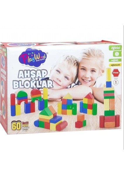 Kutuda Ahşap 60 Parça Renkli Bloklar
