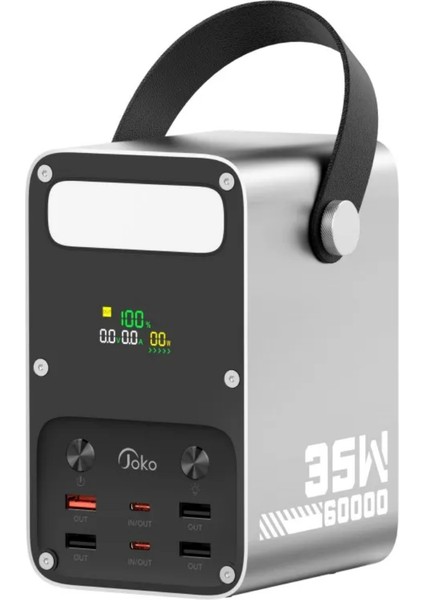 60.000MAH 35W Hızlı Şarj Askılı LED Göstergeli El Fenerli Taşınabilir Powerbank