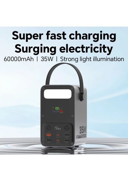 60.000MAH 35W Hızlı Şarj Askılı LED Göstergeli El Fenerli Taşınabilir Powerbank indirimleri