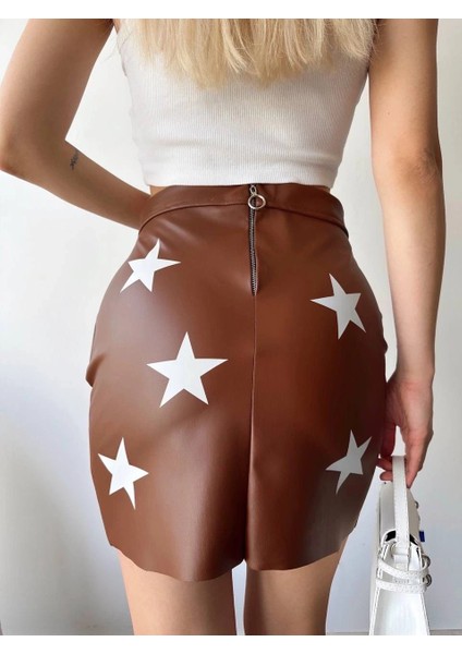 Yıldız Baskılı Deri Etek Kahve fiyatları