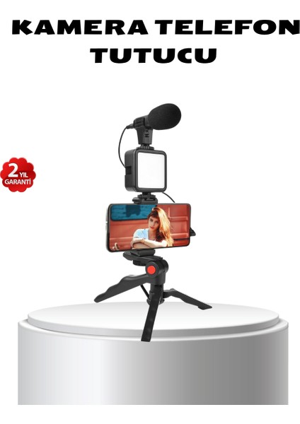 Video Çekim Kiti Tripod LED Işık Harici Mikrofon ve Bluetooth Kumanda Seti