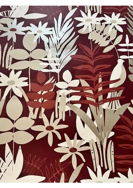 Soft Kırmızı Bej Tropik Duvar Kağıdı 112033