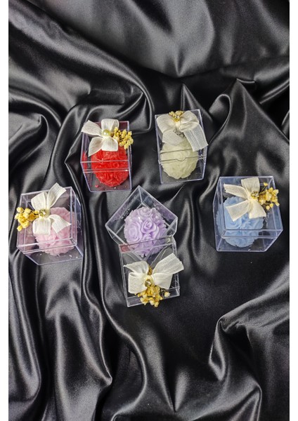 3'lü Gül Desenli Yuvarlık Mavi Mum