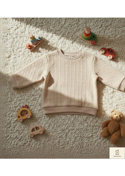 Minibohe Çocuk Jakarlı Sweatshirt Bej
