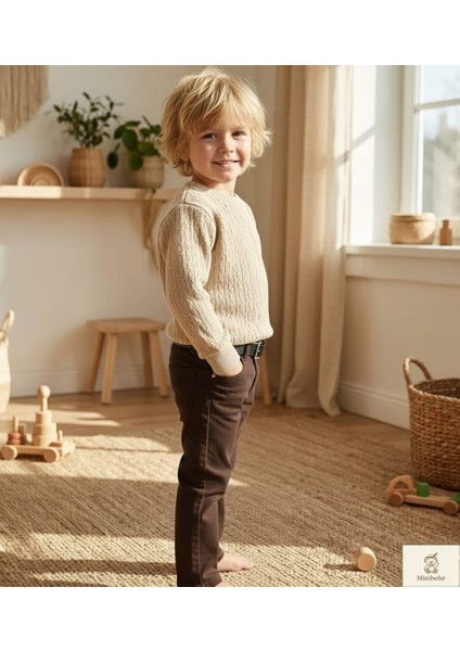 Minibohe Çocuk Jakarlı Sweatshirt Bej modelleri