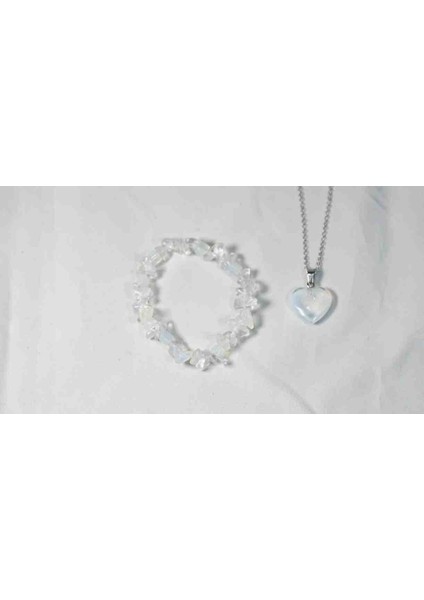 Ay Taşı Kolye Bileklik Seti, Doğal Taş, El Yapımı Takı, Dişil Enerji, Yaz Kombini, Spiritüel Takı