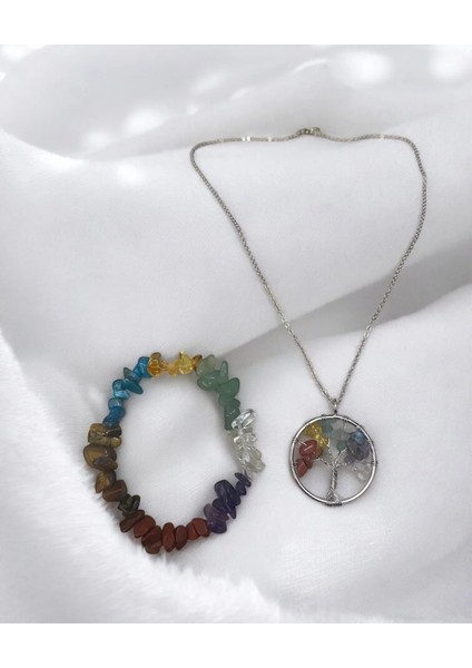 Şifa Seti, 7 Çakra Bileklik & Hayat Ağacı Kolye, Meditasyon ve Enerji Dengeleme Takısı-Özel Seri modelleri