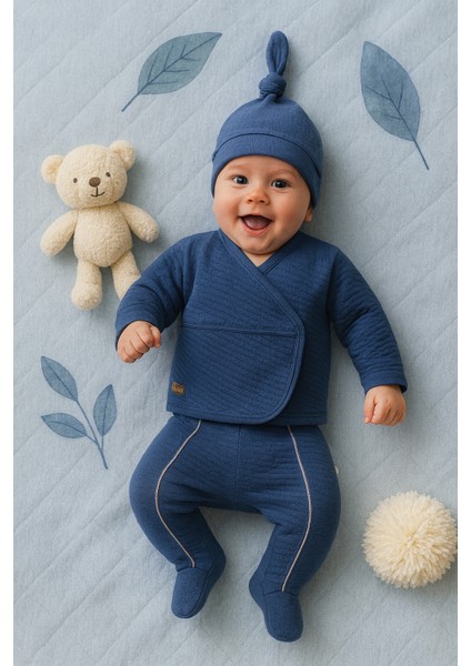 Yeni Doğan Erkek Bebek 0-3 Ay Hastane Çıkışı Zıbın Seti Biye Detaylı