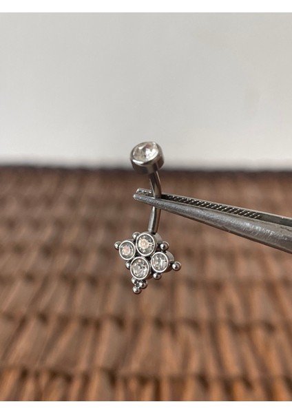316 L Cerrahi Çelik Taşlı Toplu Mini Mod Altın Göbek Piercing