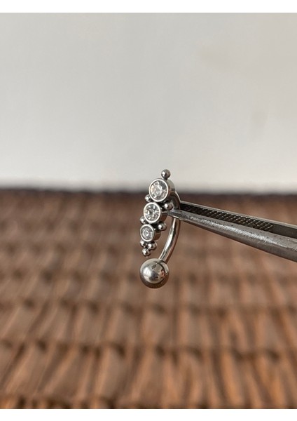 316 L Cerrahi Çelik Üstten Taşlı Toplu Mod2 Çelik Göbek Piercing