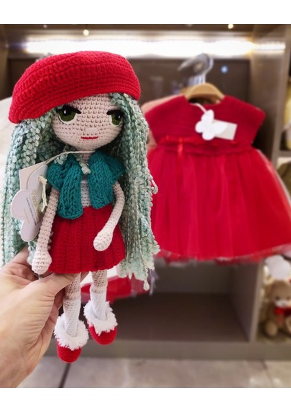 El Örgüsü %100 Pamuk Kırmızı Kolsuz Tütü Elbise