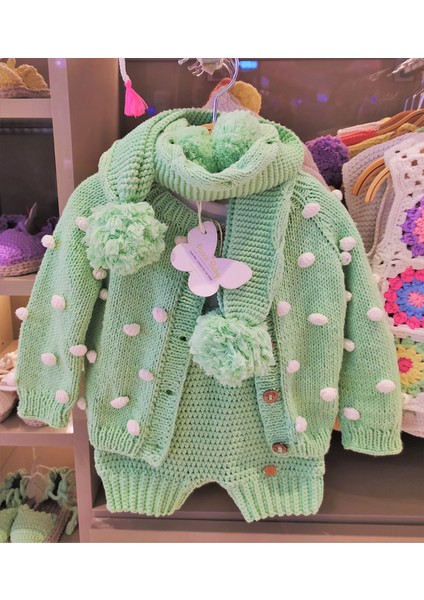 El Örgüsü %100 Pamuk Yeşil Ponponlu Hırka modelleri