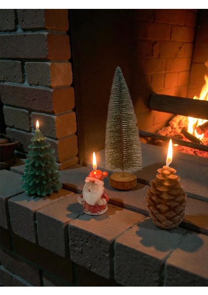 Yılbaşı Mum Seti 3.lü Noel Baba , Çam Ağacı, Kozalak