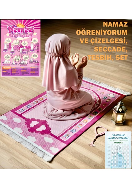 Namaz öğreniyorum ve çizelgesi Büyük Boy 45X90 Kız Erkek Çocuk Namaza Ilk Adım Çocuk Seccade Eğlenceli Dekoratif Namazlık