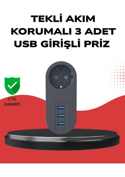 Mtxdpn Isıya Dalı 3 USB Portlu Güvenlikli Priz – Akıllı Enerji Yönetimi