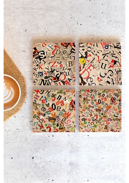Alfabe 4'lü Taş Bardak Altlığı