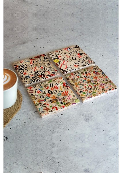 Alfabe 4'lü Taş Bardak Altlığı fiyatları