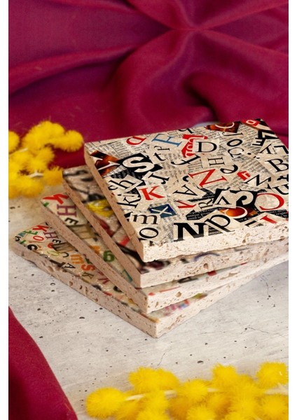 Alfabe 4'lü Taş Bardak Altlığı modelleri