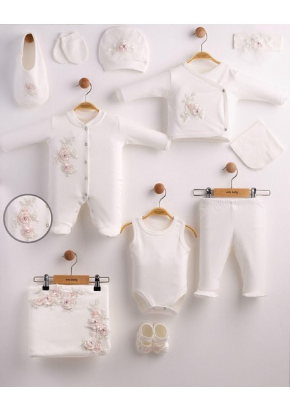 Ithal Dantelli 10'lu Organik Hastane Çıkış Seti %100 Pamuk Yenidoğan Kız Bebek