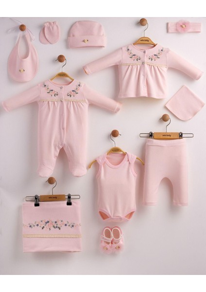 Sıralı Çiçekli 10'lu Organik Hastane Çıkış Seti %100 Pamuk Yenidoğan 10'lu Takım