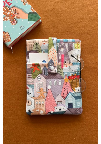 Kış Evleri Cepli Keten Kumaş Kitap Koruma Kılıfı Kitap Sever Hediyesi fiyatları