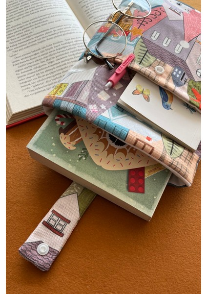 Kış Evleri Cepli Keten Kumaş Kitap Koruma Kılıfı Kitap Sever Hediyesi fırsatları