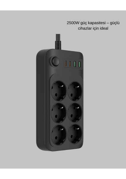 Mtxdpn 6’lı Grup Priz Termal Korumalı USB Type-C Çoklu Priz 2 Metre Kablo indirimleri