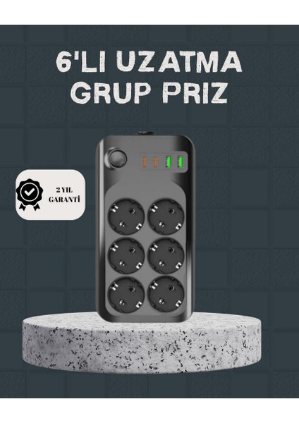 Mtxdpn Termal Akım Korumalı 6’lı Uzatma Priz USB Type-C Hızlı Şarj 2500W