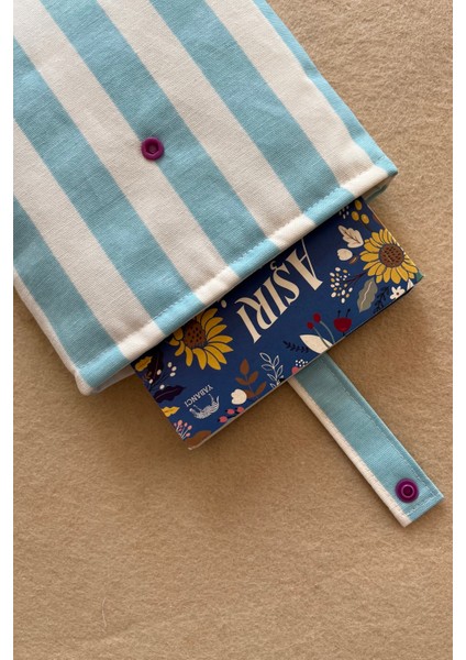 Mavi Çizgili Keten Kitap Kılıfı fiyatları