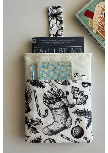 Isme Özel Cepli Kumaş Kitap Kılıfı Organizer Kitap Koruyucu Yeniyıl Hediyesi