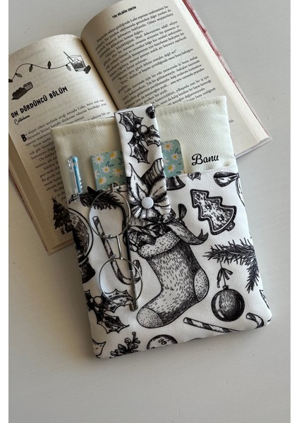 Isme Özel Cepli Kumaş Kitap Kılıfı Organizer Kitap Koruyucu Yeniyıl Hediyesi modelleri