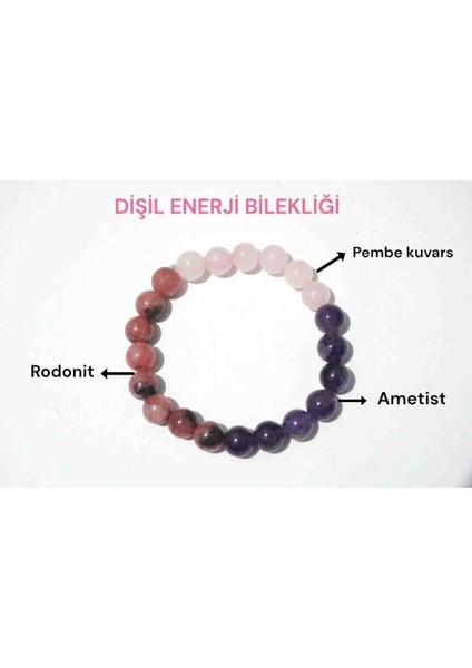Dişil Enerji Bilekliği – Ametist, Pembe Kuvars ve Rodonit Doğal Taş Bileklik