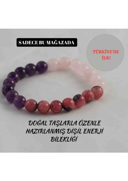 Dişil Enerji Bilekliği – Ametist, Pembe Kuvars ve Rodonit Doğal Taş Bileklik modelleri