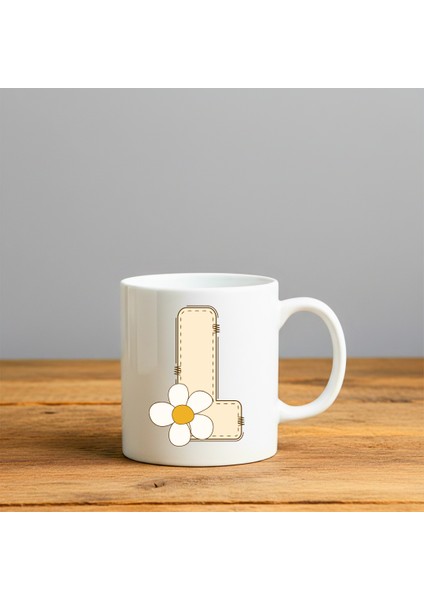 Papatya L Harfi Tasarımlı-Kişiye Özel Seramik Kupa