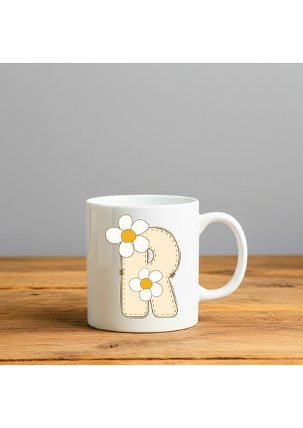 Papatya R Harfi Tasarımlı-Kişiye Özel Seramik Kupa