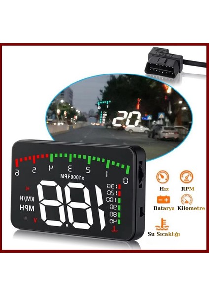 Araba Hararet Motor Su Sıcaklığı Hız Göstergesi Devir - Voltaj Gösterge Ekranı Obd2 Hud fiyatları