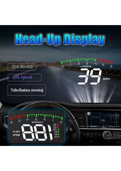 Araba Hararet Motor Su Sıcaklığı Hız Göstergesi Devir - Voltaj Gösterge Ekranı Obd2 Hud modelleri