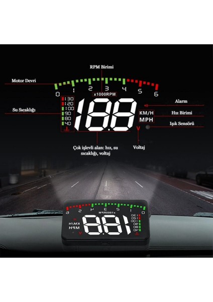 Araba Hararet Motor Su Sıcaklığı Hız Göstergesi Devir - Voltaj Gösterge Ekranı Obd2 Hud indirimleri