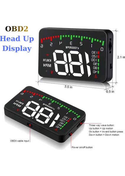 Araba Hararet Motor Su Sıcaklığı Hız Göstergesi Devir - Voltaj Gösterge Ekranı Obd2 Hud