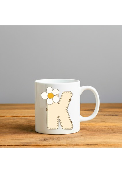 Papatya K Harfi Tasarımlı-Kişiye Özel Seramik Kupa