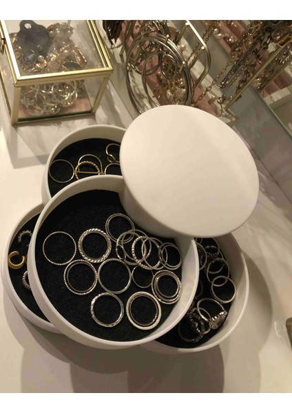 4 Katlı Dönebilen Silindir Takı ve Makyaj Organizer Kutusu modelleri