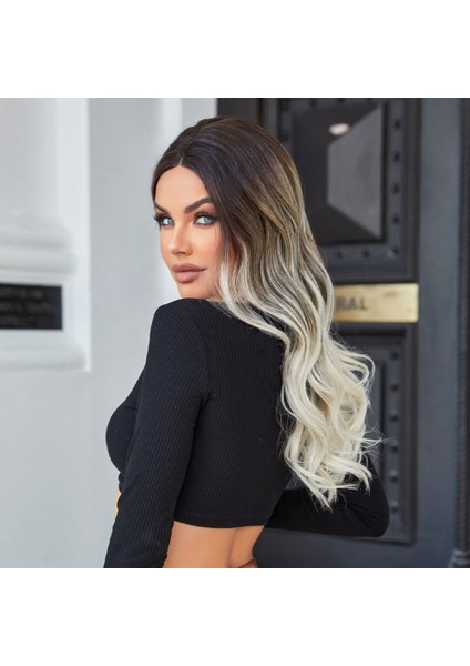 Koyu Kestane Ombre/ Kumral Beyaz Platin Röfleli Tül Peruk fırsatları