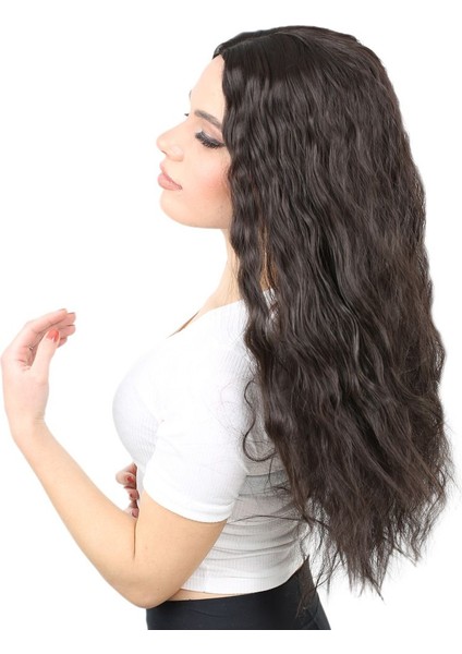 Kabarık Dalgalı Uzun Fiber Sentetik Peruk / Kahverengi modelleri